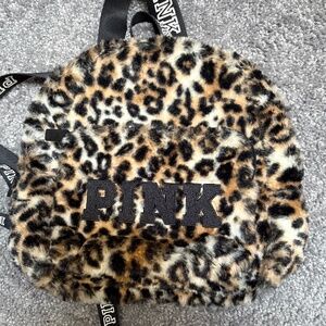 Victoria's Secret Pink Leopard Cheetah Print Fuzzy Mini Backpack